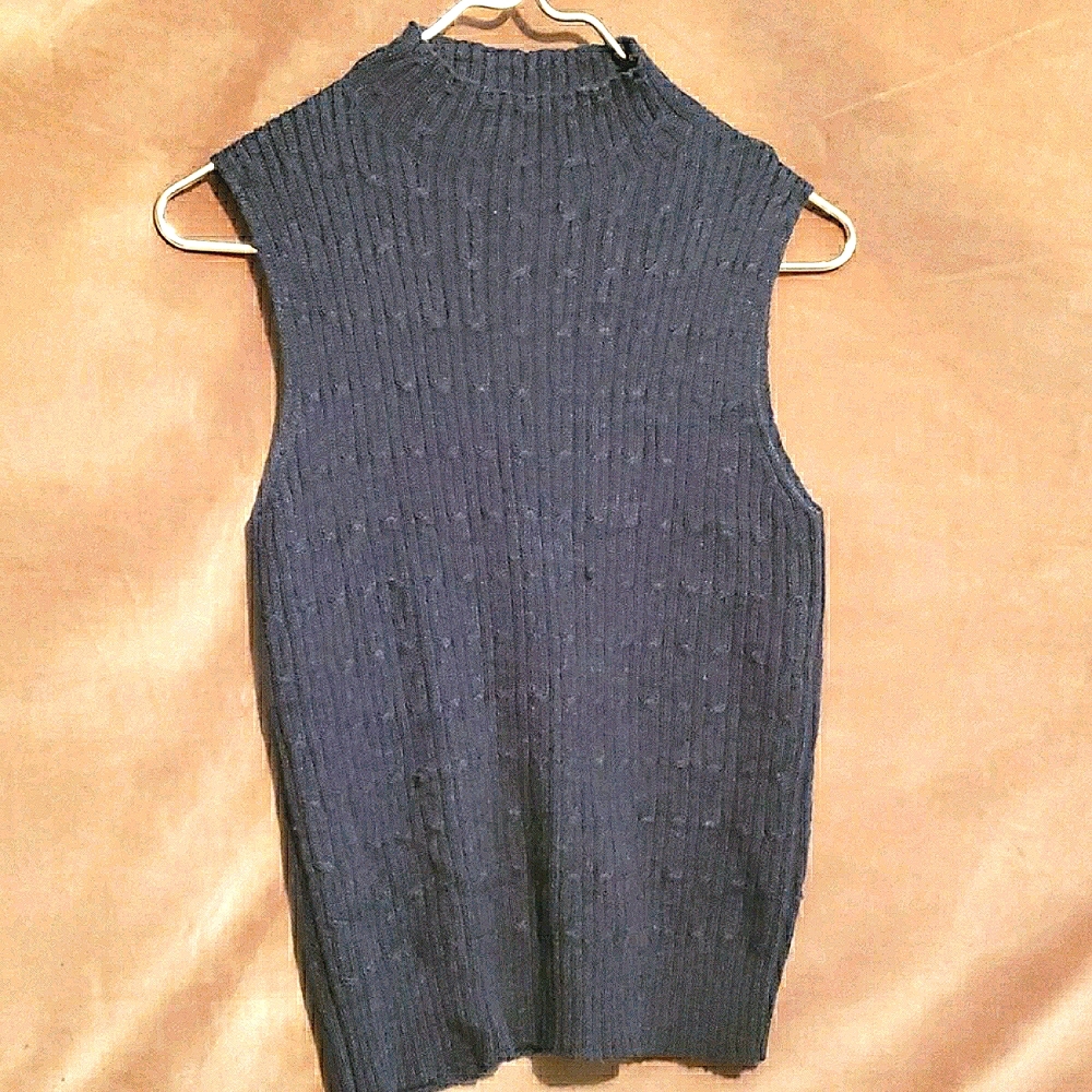 TALBOTS PETITES ITALIAN-MADE CABLE-KNIT SLEEVELESS GREY SWEATER-VEST SZ S